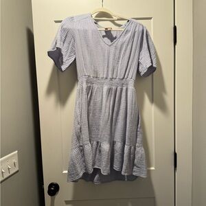 Light Blue Textured V-Neck Women's Dress